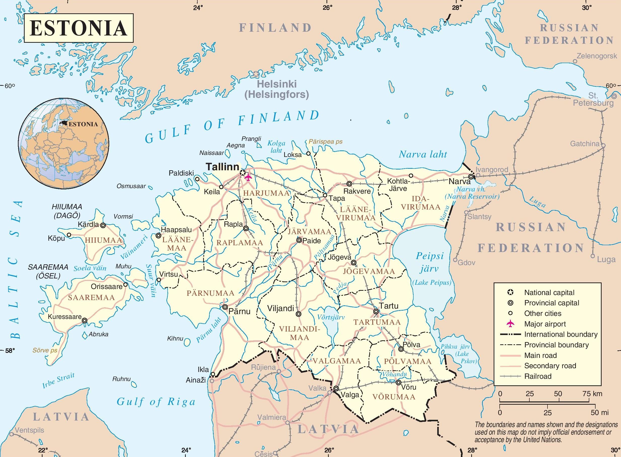 Estland karta - Estland i kartan (Norra Europa - Europa)